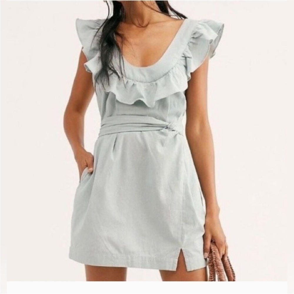 Free People Lara Elegant Blue Ruffle Dress